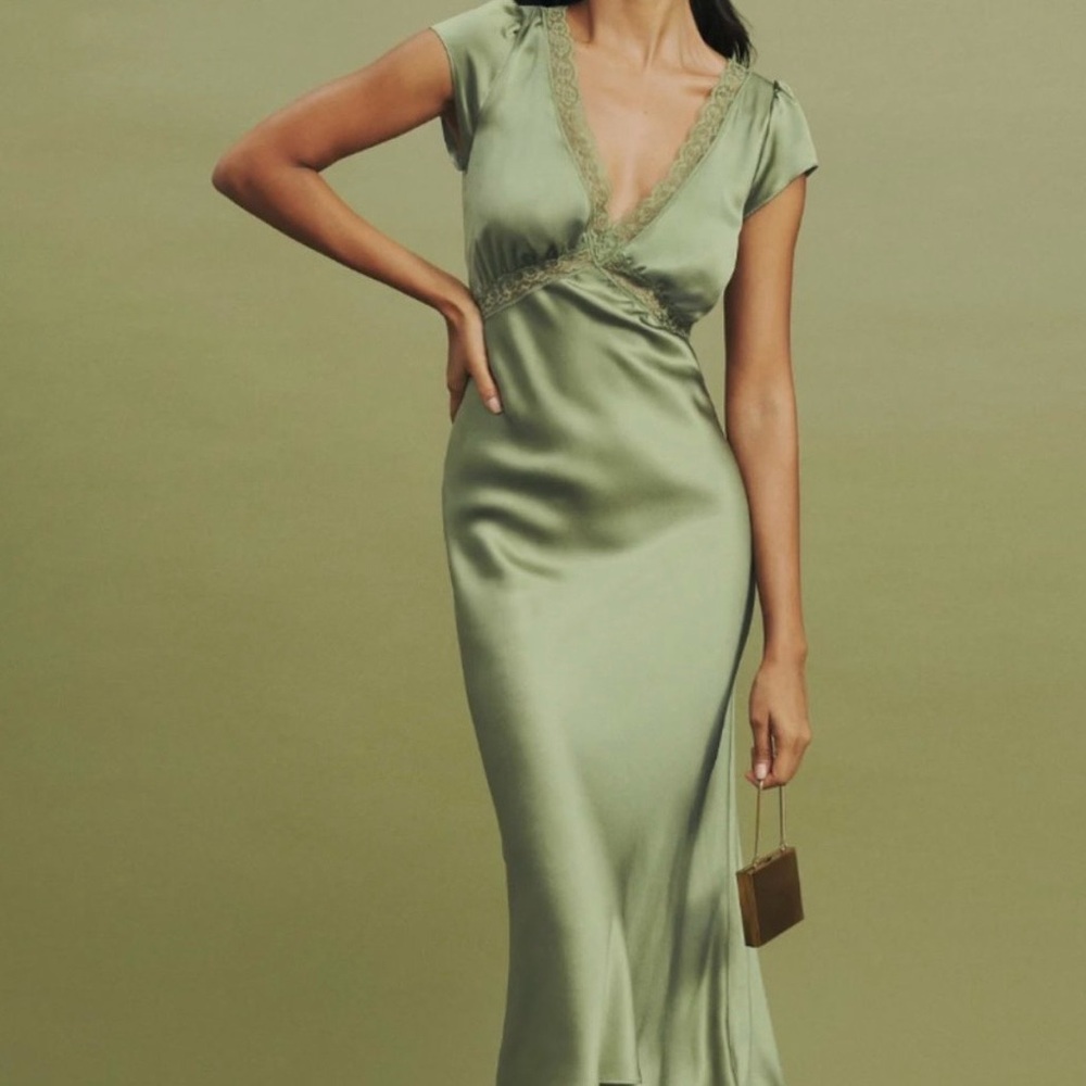 Reformation Olive Green Midi Dress